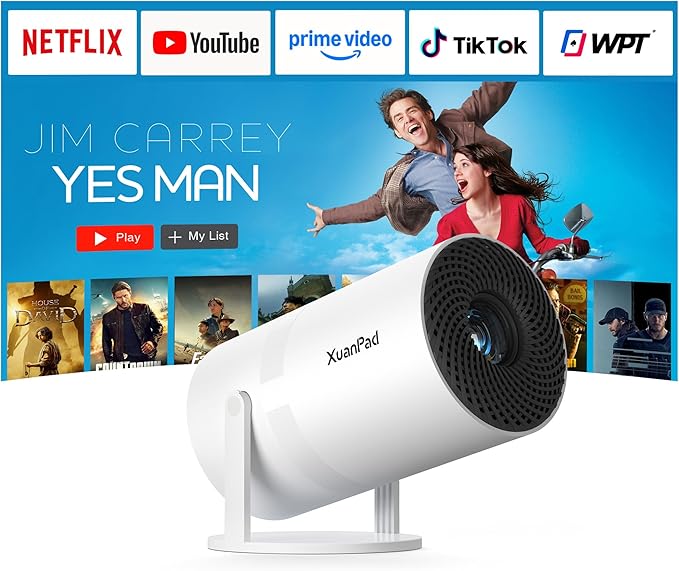 [Officially-Licensed App & Upgrade E-Focus] Projector with WiFi and Bluetooth, XuanPad Full HD 1080P Portable Projector, 210° Rotatable Stand, Auto Keystone, Dust Removal and Heat Dissipation Design