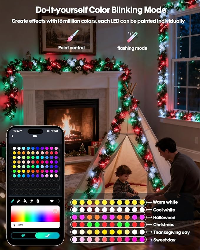 Color Changing Globe String Lights, 66ft Smart RGB-IC Fairy Lights with Remote & APP Control, Mini Ball LED Twinkle Lights Hanging for Indoor Bedroom Living Room Party Christmas Decor
