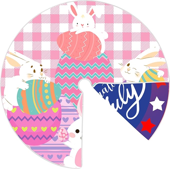Easter Tree Skirt 4th of July Tree Skirt 36 Inch American Flag Day Memorial Day Double Sided Print Mat Independence Day Easter Christmas Holiday Party Decoration