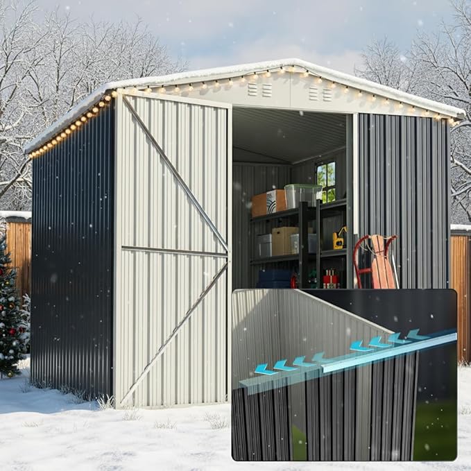 Quictent 8X6 FT Outdoor Metal Storage Shed, Easy Assemble, Lockable Tool Shed Waterproof Shed for Garden, Backyard, Lawn and Patio Scene with Combination Lock,Dark Gray(7.6X6.3 FT Base,No Floor)
