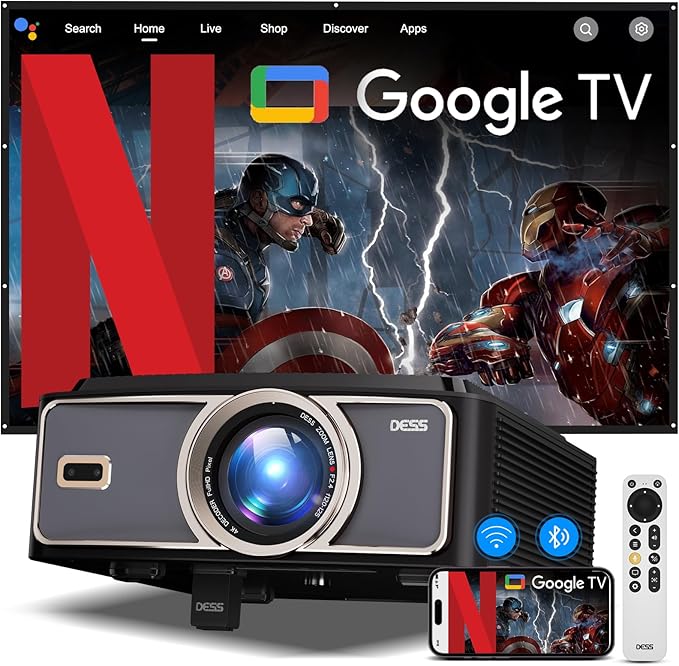 [1500Brightness] 4K Projector with Wifi6 and bluetooth,Smart projector with Electric Bracket,MAX 300''Display Home theater projector,Auto Focus&Keystone,Upgrated Dess C5 Pro GTV