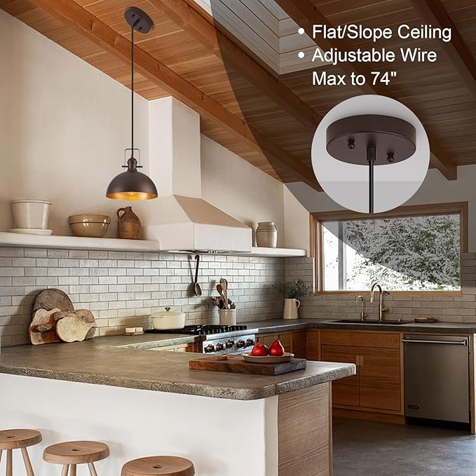 12 Inch Pendant Lights for Kitchen Island Matte ORB Farmhouse Pendant Light fixtures Adjustable Height Dome Hanging Light for Dinning Room Bedroom Hallway,3 Packs