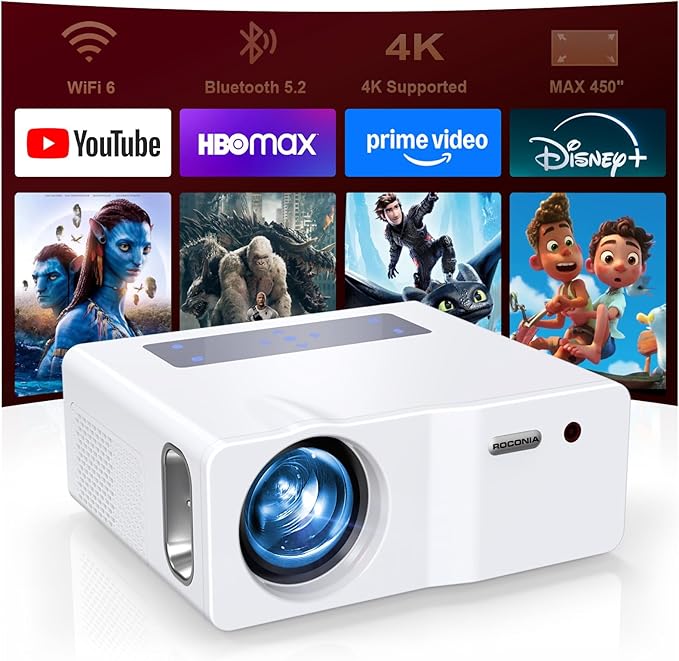 Native 1080P 5G WiFi Bluetooth Projector, FULL HD Portable Outdoor Movie Projector, 4K Supported, 450" Display Video Projector for Home Theater, Compatible with TV Stick Smartphone/HDMI/USB (White)