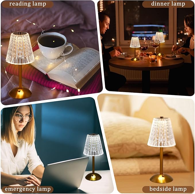 Liliful 1 Pcs Cordless Table Lamp Rechargeable Touch LED Small Gold Portable Battery Operated USB-c Desk Lamp 3 Color Dimmable for Bedroom Living Room Dining (Gold,Classic Style)