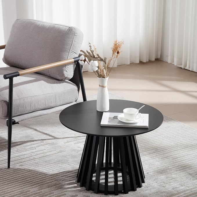 Round Coffee Table, 24 Inch Modern Small Side Table for Living Room, Black