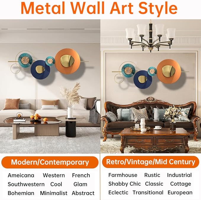 Metal Geometric Round Abstract Wall Art, Modern Orange Circle, Large, Hanging Wall Sculptures for Living Room, Bedroom & Outdoor (Orange)