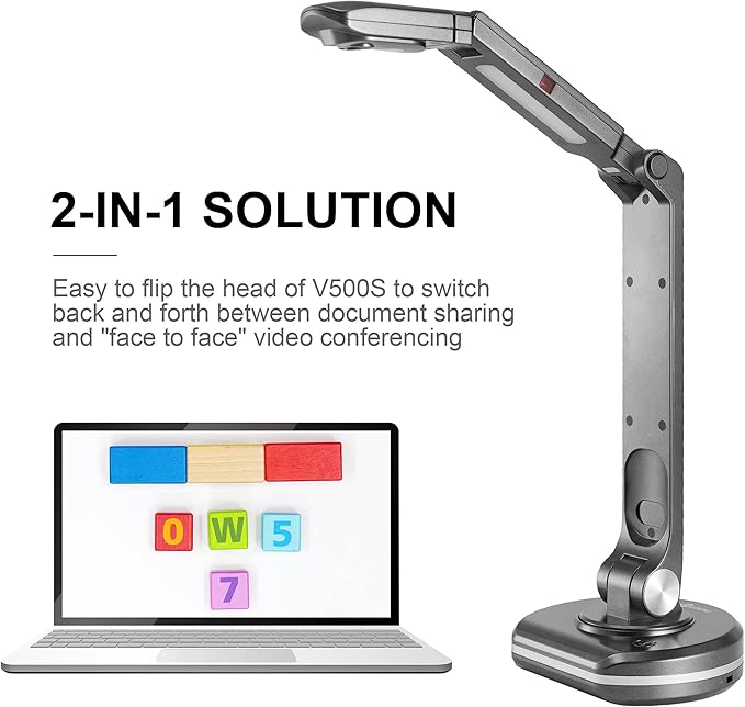 JOYUSING V500S 8MP Document Camera for Teachers, USB Visualiser for A3 Size, LED Light, AutoFocus, OCR for Windows, Classroom Presentation, Remote Teaching, Web Conferencing, Mac, Windows, Chromebook