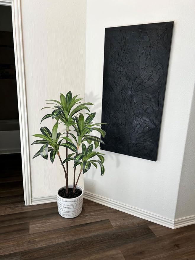 Aveyas 4ft Artificial Dracaena Tree for Home Decor, 4 Feet Real Touch Large Faux Plant Fake Silk Floor Trees with Pot for Indoor Outdoor House Living Room Office (4 ft Tall)