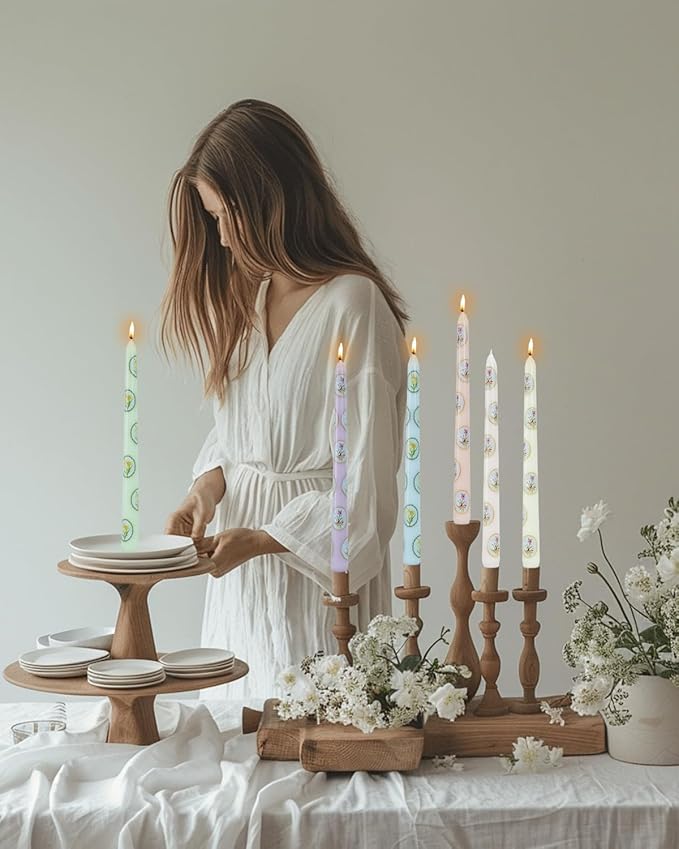 Floral Taper Candle Dripless Colored Tall Candlesticks 10inch Handmade Unscented Long Smokeless Tapered Candle Holiday Party Celebrate-6pcs
