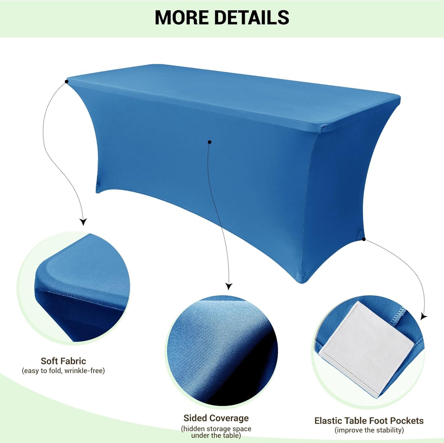 Obstal Spandex Table Cover 8ft Fitted Tablecloth Rectangular - Stretch Rectangle Folding Table Cloth for Birthday Party Wedding Banquet, Aqua, 96L x 30W Inch