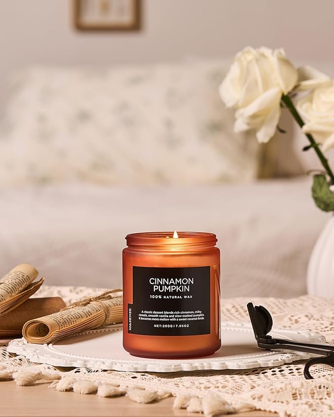 M&SENSE Cinnamon Pumpkin Fall Scented All Natural Soy Wax Candles for Home Scented, Cotton Wick Autumn Long Burning 7.05oz 50 Hours Burn Time, Jar Candle Gift for Thanksgiving