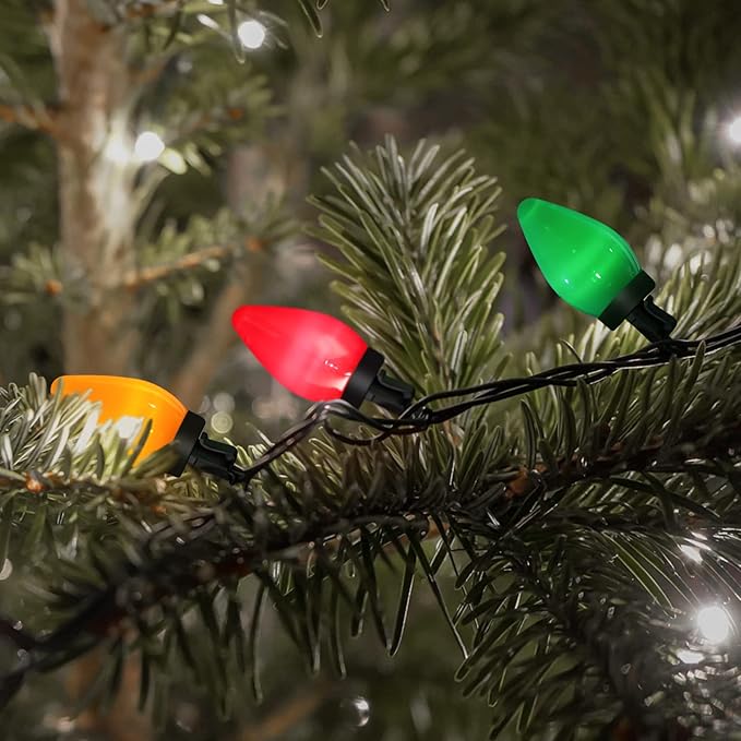 Anycosy Christmas Lights, 29.5 FT 60 LEDs C7 Battery Operated Strings Lights 8 Modes with Auto On/Off Time for Xmas Tree Garland Garden Patio Indoor Outdoor Christmas Decorations