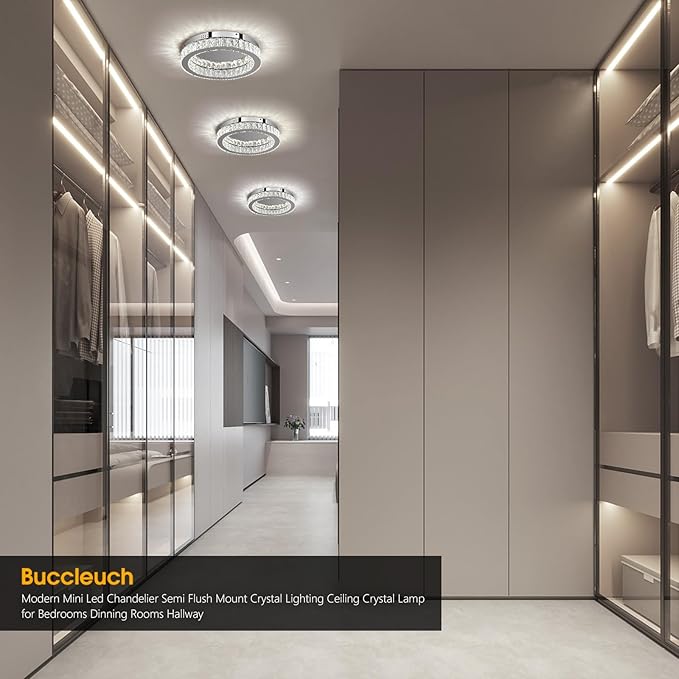 Buccleuch Mini Crystal Chandelier, 16.5" LED Flush Mount Ceiling Light, UL-Certified K9 Crystal Fixture for Living Room Bedroom Hallway Staircase Bar Kitchen, 6500K Cool White