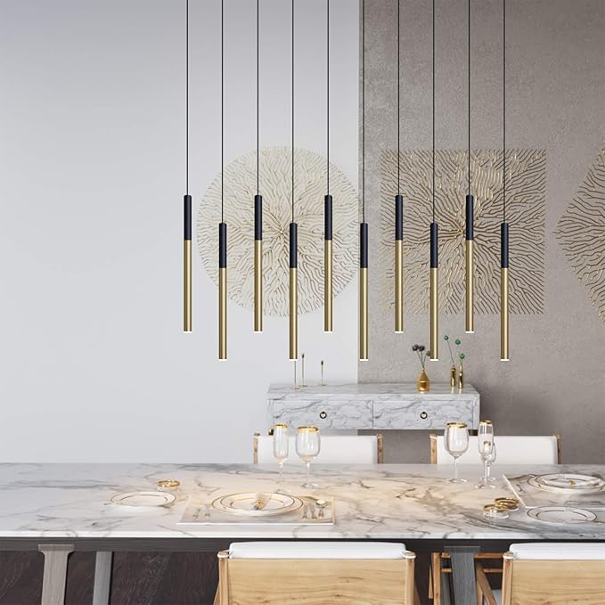 ALTAIR 10 Mini Pendant Lighting Black-Brass - LED Hanging Light Fixture for Kitchen Island, Bar, Foyer - Cluster Pendants - Dimmable, Adjustable Wire, Lamp Bulb Included