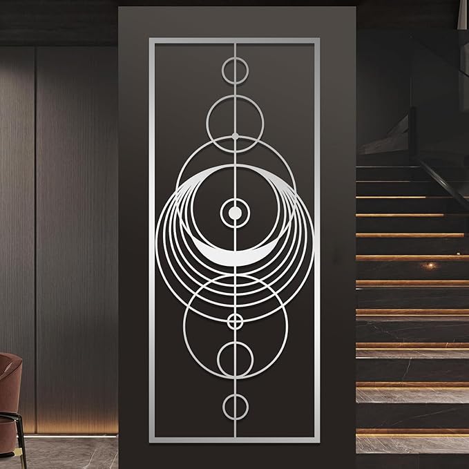 Hfrolixit Abstract Geometric Metal Wall Art, Circle Metal Wall Decor, Round Wall Decor, Mid Century Modern Wall Art, Large Boho Geometric Wall Hanging, Luxury Wall Hanging (Gold, 59"x25"/150x63cm)