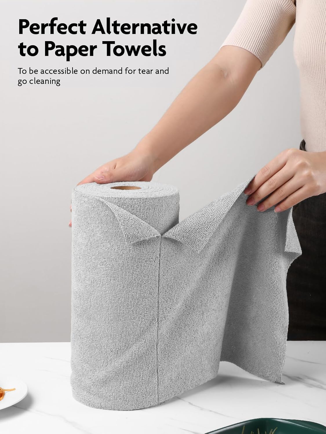Fantasticlean Microfiber Cleaning Cloth Roll -40 Pack, Tear Away Microfiber Towels, 12" x 12", Reusable, Washable, Scratch Free, Ultra Absorbent Dish Rags for Car, Home, Garage or Shop (Grey)