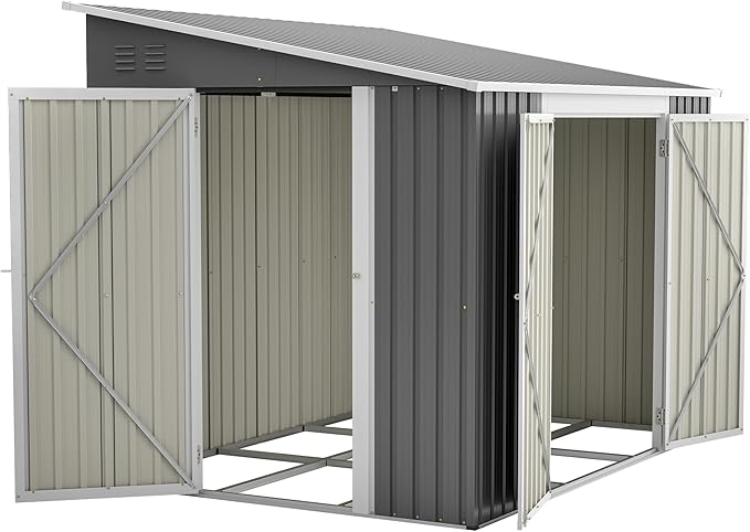 8x6 FT Metal Outdoor Storage Shed with Adjustable Side Door & Lockable Double Doors, Aluminum Frame, Waterproof Tool Shed with Floor Frame, Durable Garden Storage for Backyard & Patio