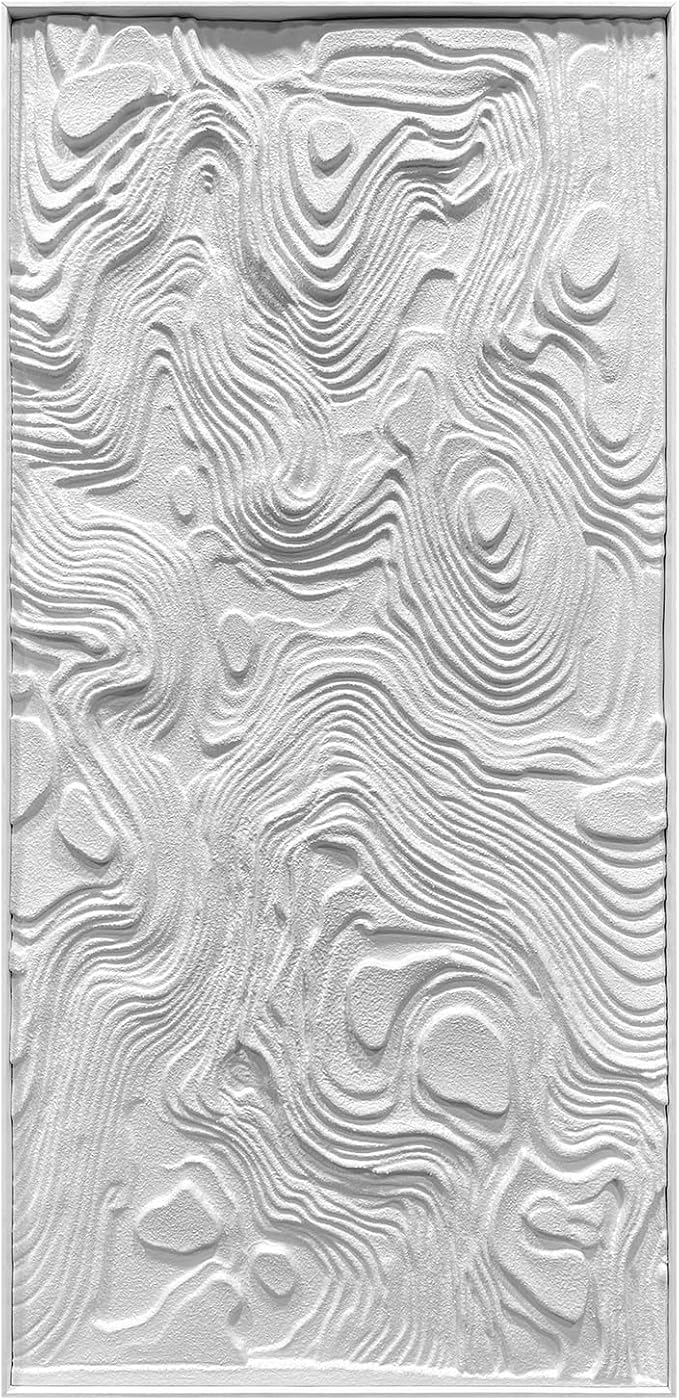BrightA Large-scale white abstract wall artworks, wood wall decor for living room and office, horizontal wall art three-dimensional relief sandstone hand-painted decorations 23.6"x47.2"