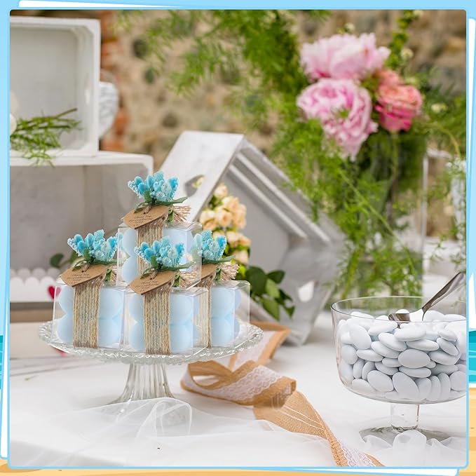 MTLEE 30 Sets Mini Bubble Candles Wedding Favors Gifts for Guests 1.57" x 1.38" Bubble Candles with Cards Dried Flowers DIY Gift Set for Baptism Party Bridal Shower Thank You Gifts (Blue)