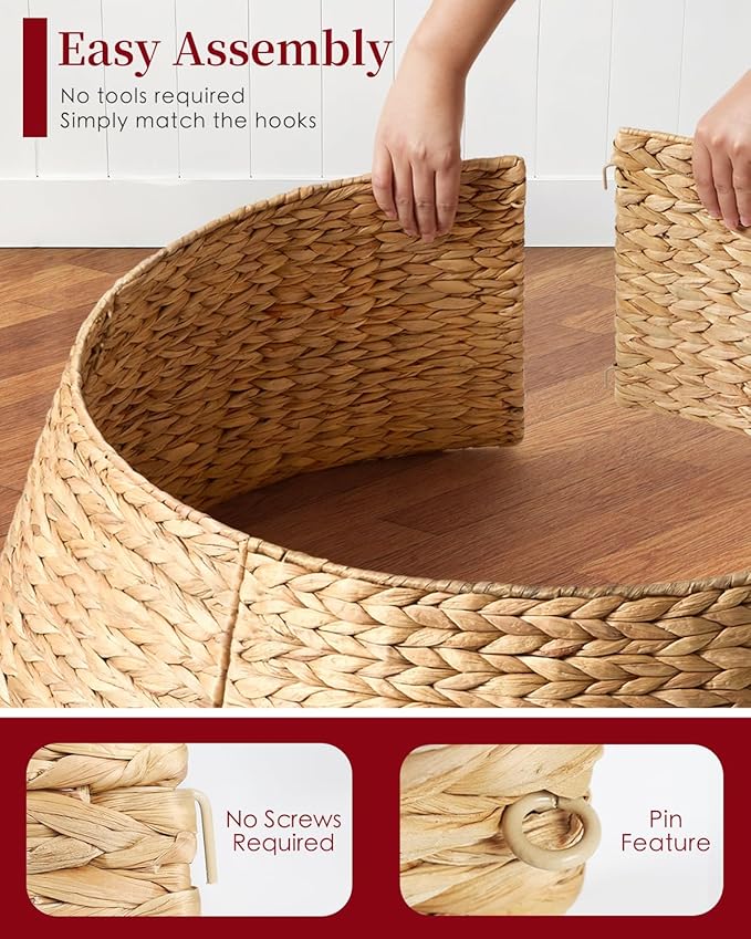 36in Large Christmas Tree Collar - Woven Hyacinth Tree Collars for Artificial Trees - Rattan Rustic Farmhouse Basket for Tree Base Cover with Cord Cut-Out for 7.5ft 9ft 10ft Tree (Natural)