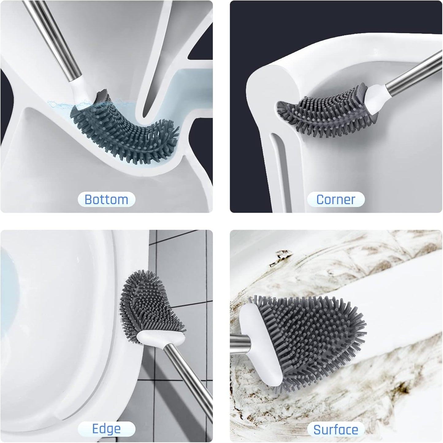 Sellemer Toilet Brush and Holder Set for Bathroom, Flexible Toilet Bowl Brush Head with Silicone Bristles, Compact Size for Storage and Organization, Ventilation Slots Base (3 Pack, Multicolor)