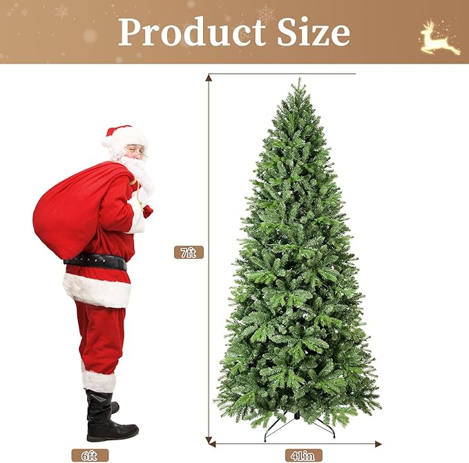 7ft Artificial Christmas Tree Green Spruce Christmas Tree with Dense 1318 Branches Tips Easy to Assemble for Home Holiday Decor