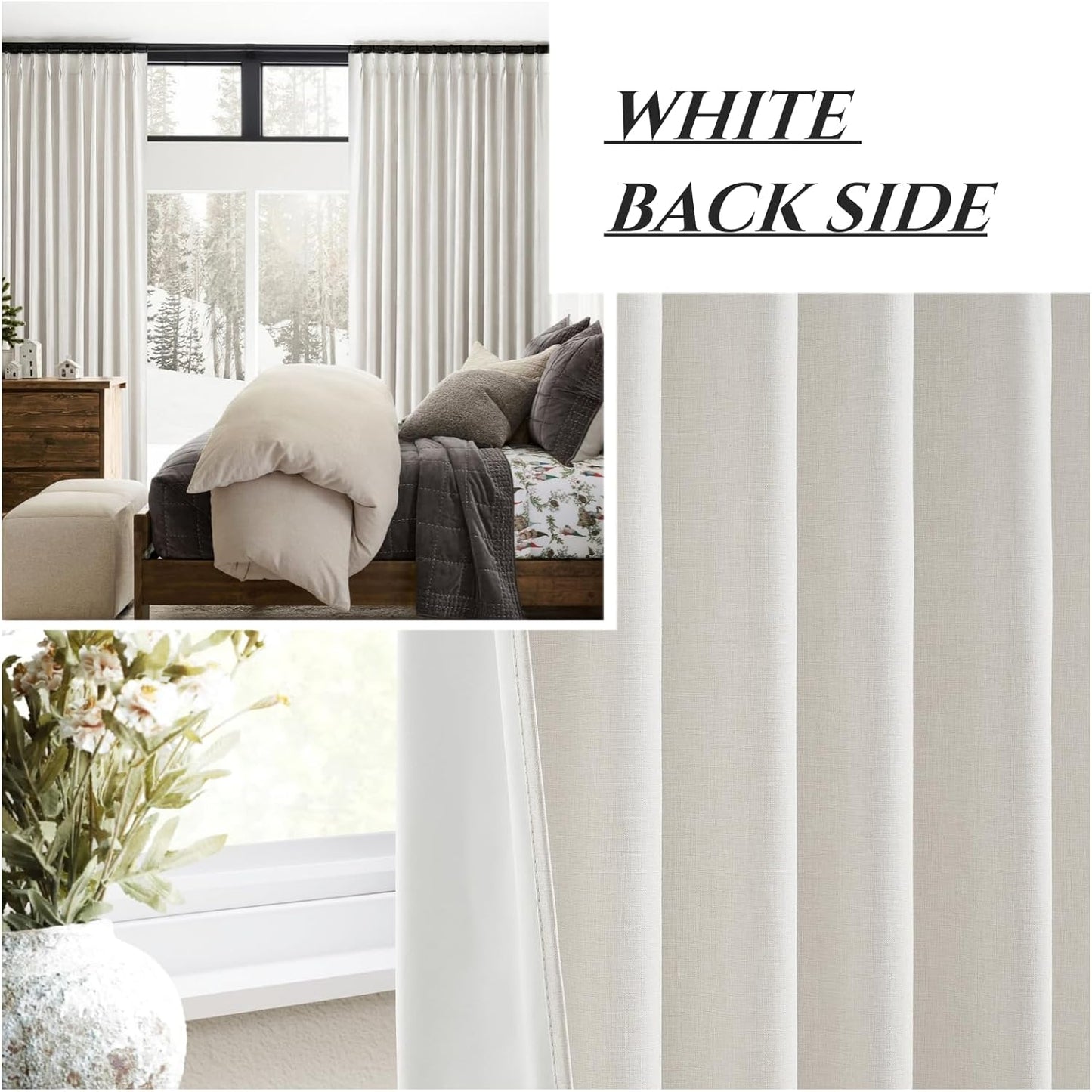 Extra Long Floor to Ceiling 132 Inch Viral Curtains for Living Room, Pinch Pleated Cream Blackout Curtain Linen Insulated Soundproof Heavy Drapes for Dining Room Large Windows W40"xL132"x2 Panels