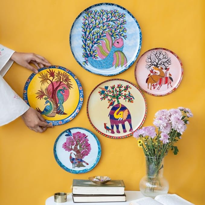 RITUALISTIC Gondh Wall Plates for home decoration | Wall decor items for living room | Metal Wall décor | Gift items for unisex | wall showpiece|Home Décor Christmas Gift Items | Set of 5 plates