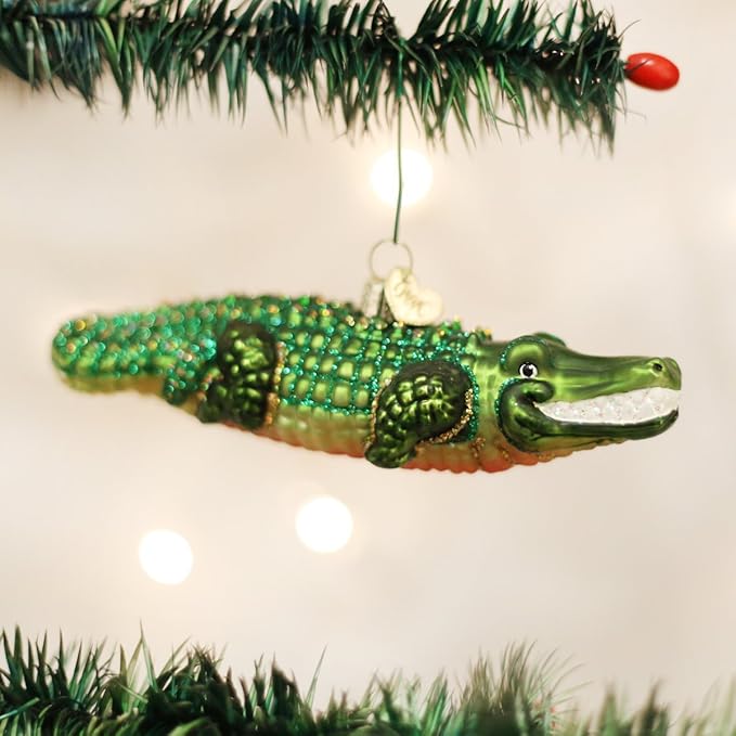 Old World Christmas Alligator Glass Blown Ornament for Christmas Tree, Handcrafted Holiday Decoration, Wildlife Animal Collection