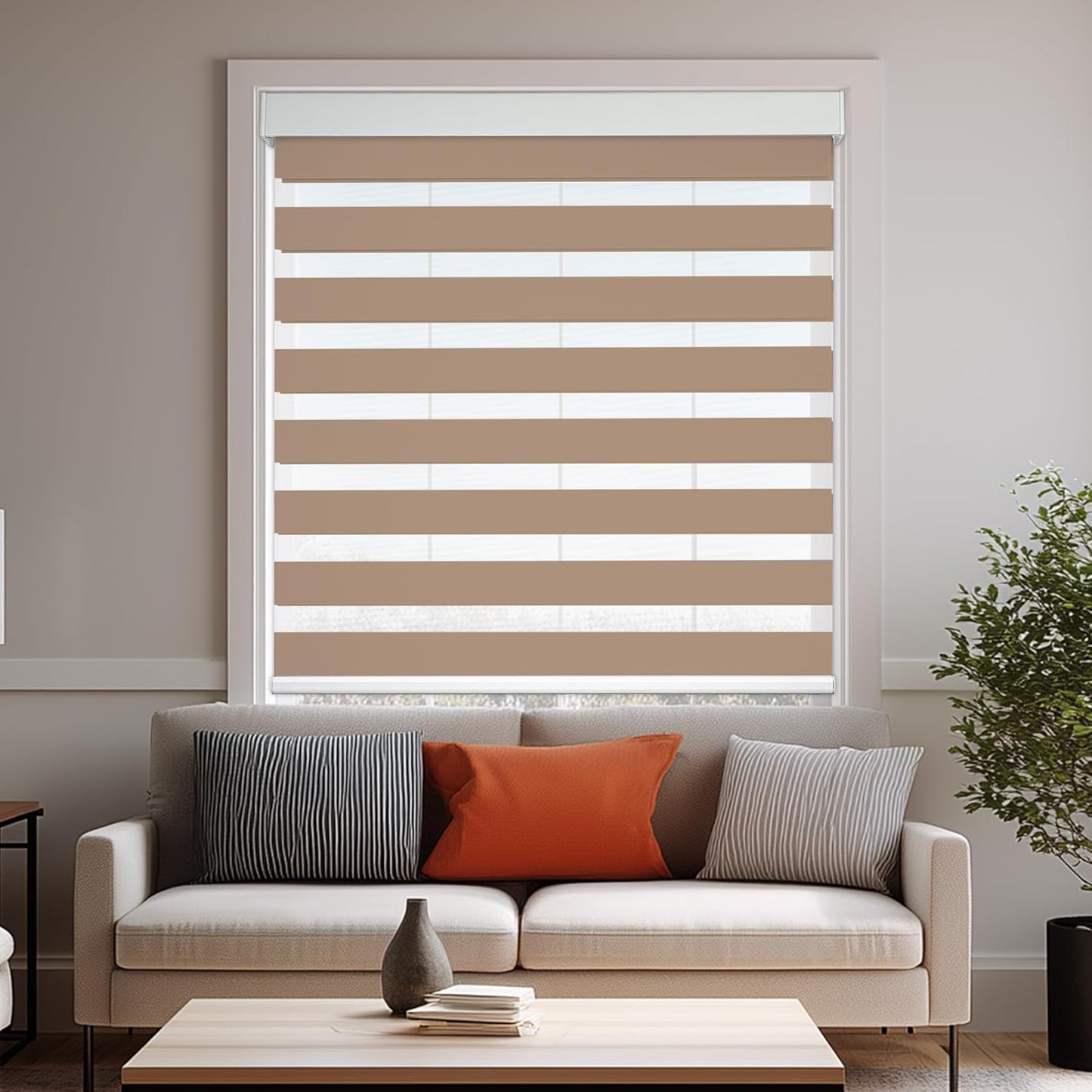 HESTIA Cordless Zebra Blinds Light Filtering Roller Shades UV Blocking Blackout Privacy Indoor Window Blind for Home Office Day and Night, Beige,34" W x 60" H