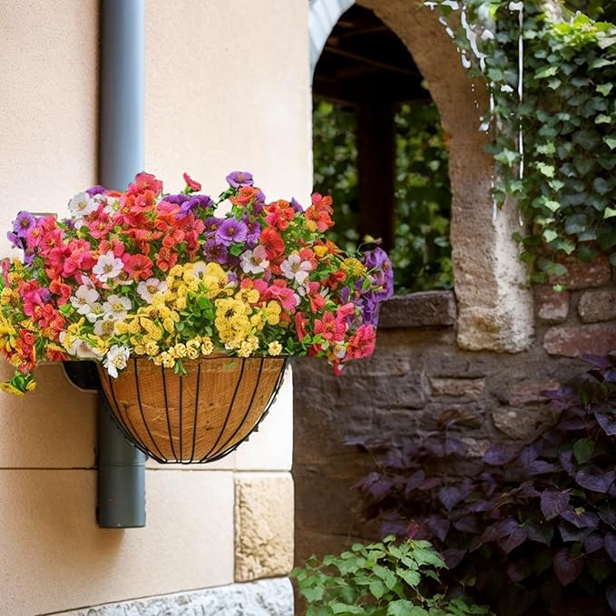 Fake Flowers UV Resistant,15 Bundles Artificial Flowers for Outdoors ，ARealistic Fake Plants for Outdoors，Hanging Baskets,Patio, Porch and Garden Decor