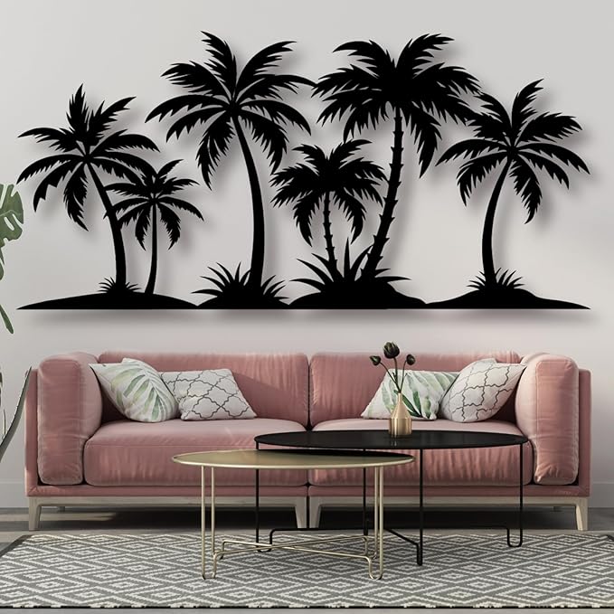 Metal Palm Tree Wall Decor,Metal Palm Tree,Palm Tree Metal Wall Art,Tropical Metal Wall Art,Beach Wall Decor,Coastal Metal Wall Art,Palm Tree Metal Wall Decor (style 1,black,79"L x 38"W/200 x 97cm)