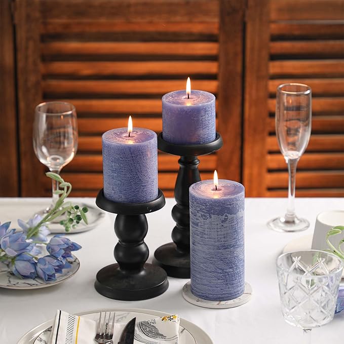 3x4 Inch Blue Pillar Candles Set of 3 - Hand-Poured Unscented Candles, Long Clean Burning, Large Big Candle, Smokeless Dripless Candle for Dinner Table, Wedding, Home, Bathroom, Rustic Decor