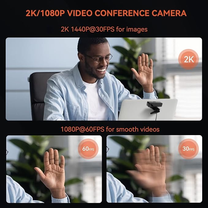 NUROUM V11 2K Webcam for PC, 1080P 60FPS USB Web Camera with Microphone, 1440P@30fps, 90° Wide-Angle, Privacy Cover, Plug&Play for Mac/Laptop/Desktop/Computer, for Zoom/Teams/Google Meet