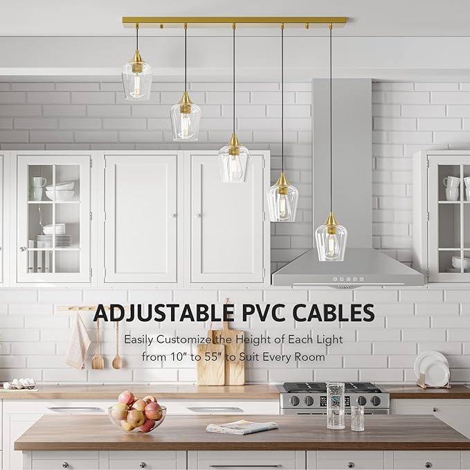 VONLUCE Pendant Lights Kitchen Island, Brushed Nickel Pendant Light Fixtures with E26 Base & Adjustable Cable, Modern Pendant Lighting with Glass Shade for Living Room Bedroom Hallway, 6 Packs