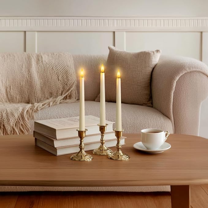 6 Pcs Flameless Taper Candles with Remote, Timer, Plastic Battery Operated Window Candles, 9.6 Inches Ivory LED Candlesticks, for Halloween Christmas Home Decoration