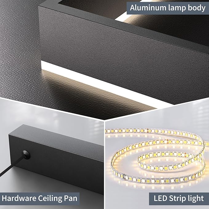 Modern Pendant Light Fixture, LED Black Chandelier for Kitchen Island, 2 Layer Rectangle Adjustable Height, Dimmable 3000K-6500K Ceiling Hanging Light for Dining Room Table, Bedroom, Living Room