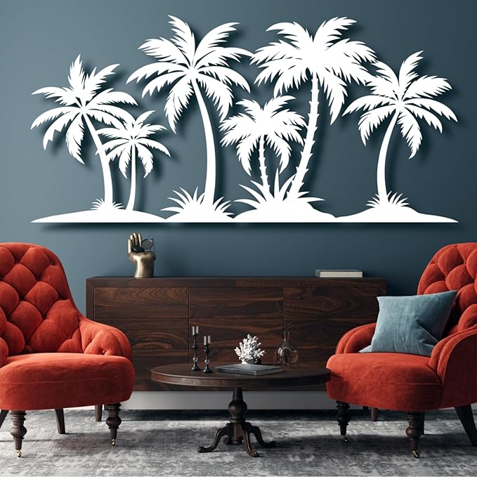 Lunwall Metal Palm Tree Wall Art, Tropical Beach Decor, 48"L x 23"W/121 x 59cm
