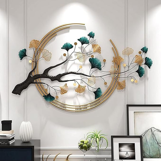 Futyli Large Metal Art Wall Decor - 3D Ginkgo Leaf Wall Art, 36.6" Vertical, Unique Gold for Bedroom & Dining Room Decoration