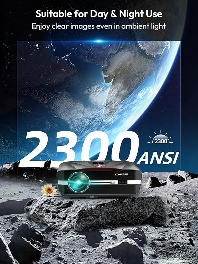 Smart Daylight Projector 2300 ANSI Lumen with WIFI6 Android TV & Auto Focus, 4K Support Home Theater Proyector Indoor Outdoor Movie Gaming Karaoke, Bluetooth 5.2 DSP Speaker Ceiling HDMI/USB/Phone/PC