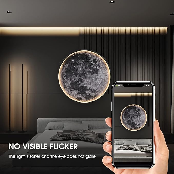 Flush Mount Led Dimmable Ceiling Light Fixture with Remote Control,23.6 "Wall Mounted Decorative Moon Ceiling Light for Bedrooms and Living Rooms.(50W)