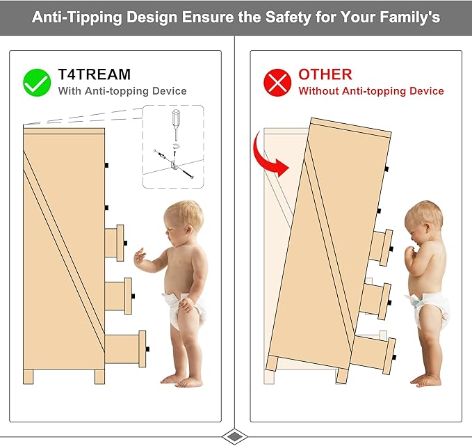 T4TREAM Farmhouse 5 Drawers Dresser Chests for Bedroom, Wood Rustic Tall Chest of Drawers, Dressers Organizer for Bedroom, Living Room, Hallway, Dark Rustic Oak