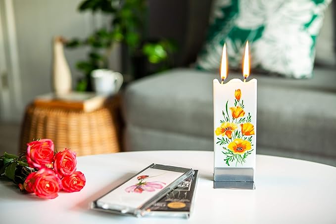 Flatyz Handmade Gift Set With Steel Base - Flower Candle for Mother's Day - Spring Design for Women - Peony Aesthetic - Unique Cute Womens Gifts
