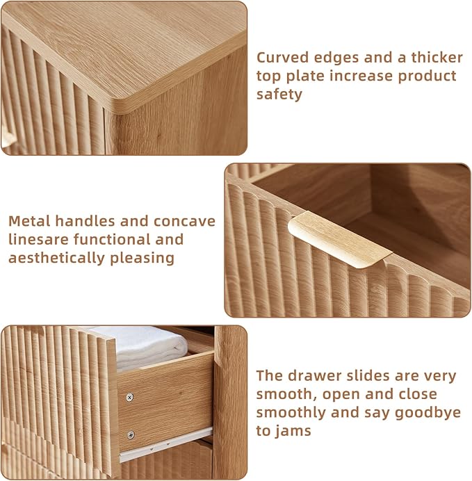 LEYAOYAO Fluted 6 Drawers Dresser Set of 2, 48" Wide Modern Chest of Drawers with Wood Grain Top, Curved Profile Design, Dresser TV Stand, Wooden Drawer Organizer for Bedroom, Living Room,Natural