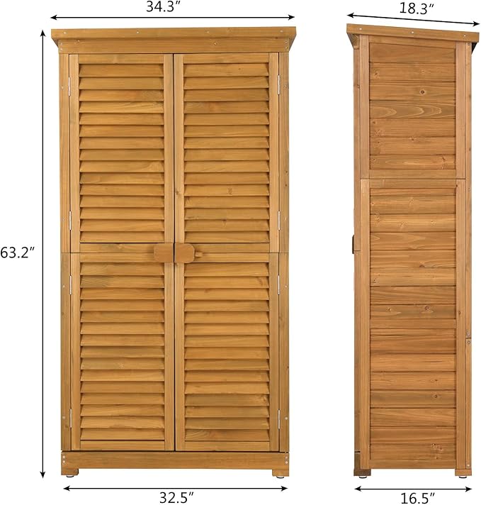 VINGLI Wood Outdoor Storage Shed, Lockable Garden Tool Shed with Waterproof Roof, 3 Customizable Shelves for Yard, Patio & Porch