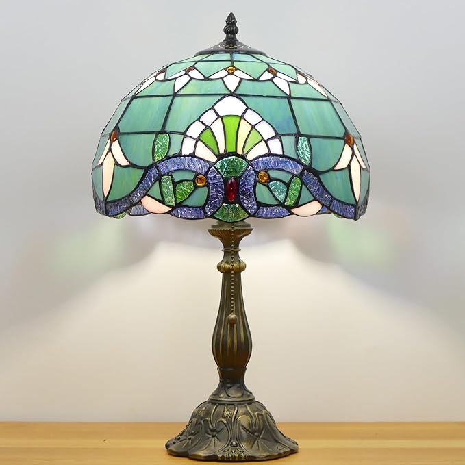 Tiffany Lamp Stained Glass Table Lamp Antique Bedside Reading Light W12H19 Inches (Baroque Style)