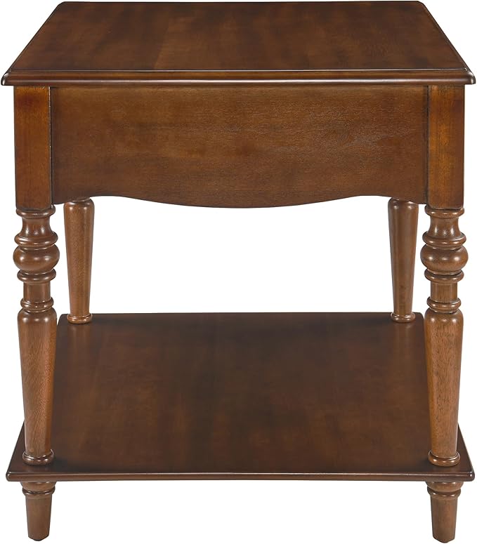 2-Set Solid Wood End Table with Drawer and Storage Shelf, Anne Queen Designed Beside Table with Solid Wood Roman Legs, Square Accent Tables and Meeting Table for Living Room, Bedroom Cherry Brown