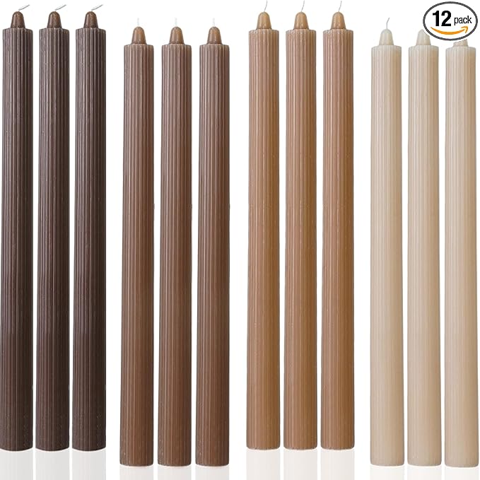 Candlesticks Brown Taper Candles 10.5 inch Dripless Tapered Candles Ideal as Dinner Candles Smokeless and Unscented Long Burning,Set of 12