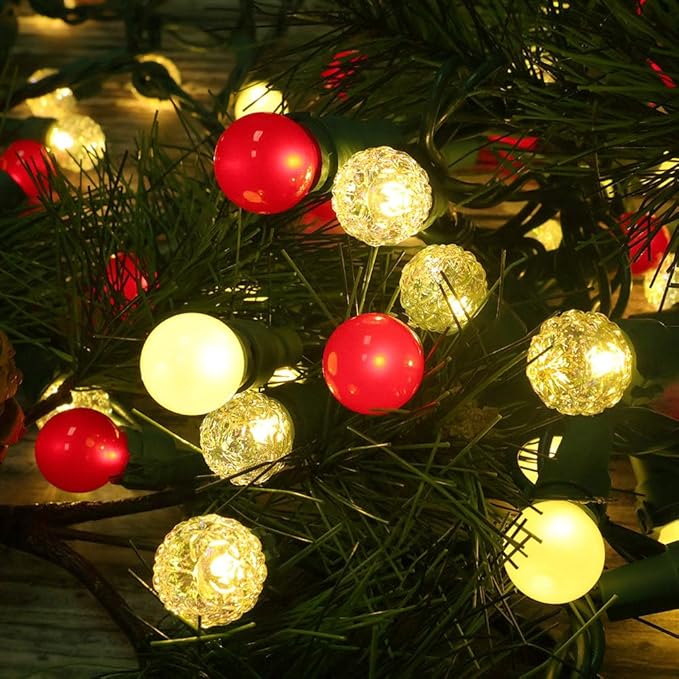 GlowVibe 70 Counts Red and White Christmas Lights, 19ft G15 Pearlized Glass Bulbs, ETL Certified LED Christmas Globe String Lights Plug-in, Indoor Xmas Tree Lights for Outdoor Xmas Home Decor