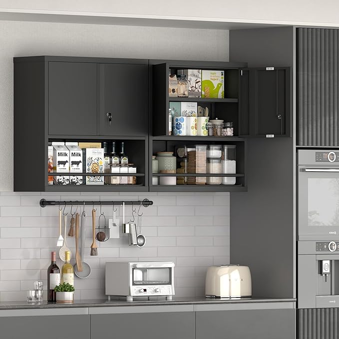 Garage Storage Cabinets,Metal Wall Storage Cabinet with Shelves,Locking Cabinet for Workshop,Warehouse,Home Office,Kitchen